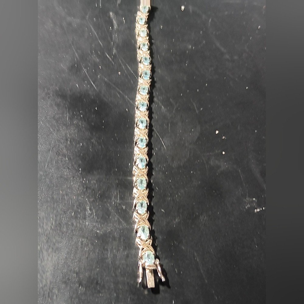 Sterling & 15ct. Natural Aquamarine Bracelet